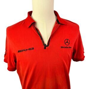 VINTAGE Mercedes Benz Polo Shirt Racing Style large Red 90s Mens FLAW